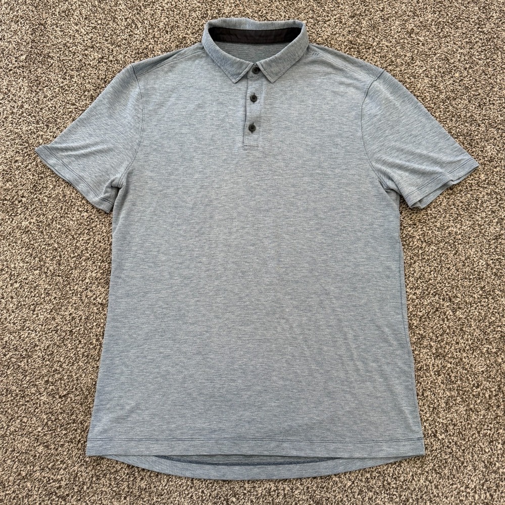 Lululemon Evolution Polo Shirt Mens Large Blue Heathered Short Sleeve Golf